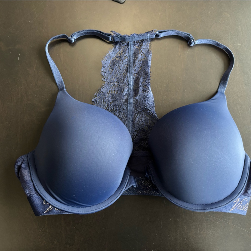 Lace Back Blue Bra